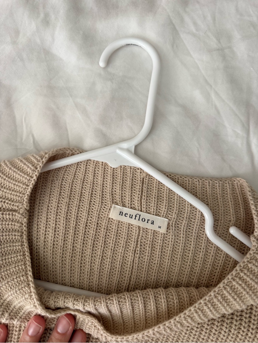 Neuflora Cream Ribbed Knit Sweater Top - Women's